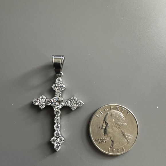 Cubic Zirconia Stainless Steel Cross Pendant Viking Gift Trendy 24” Necklace - Picture 4 of 6